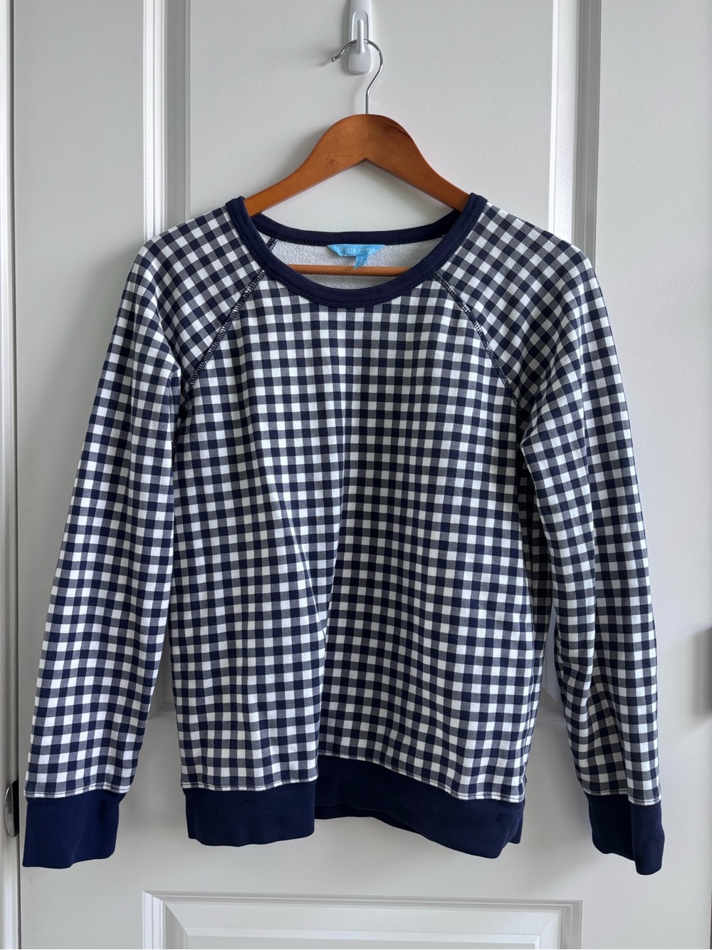 Draper James Navy and White Gingham Crewneck Sweatshirt